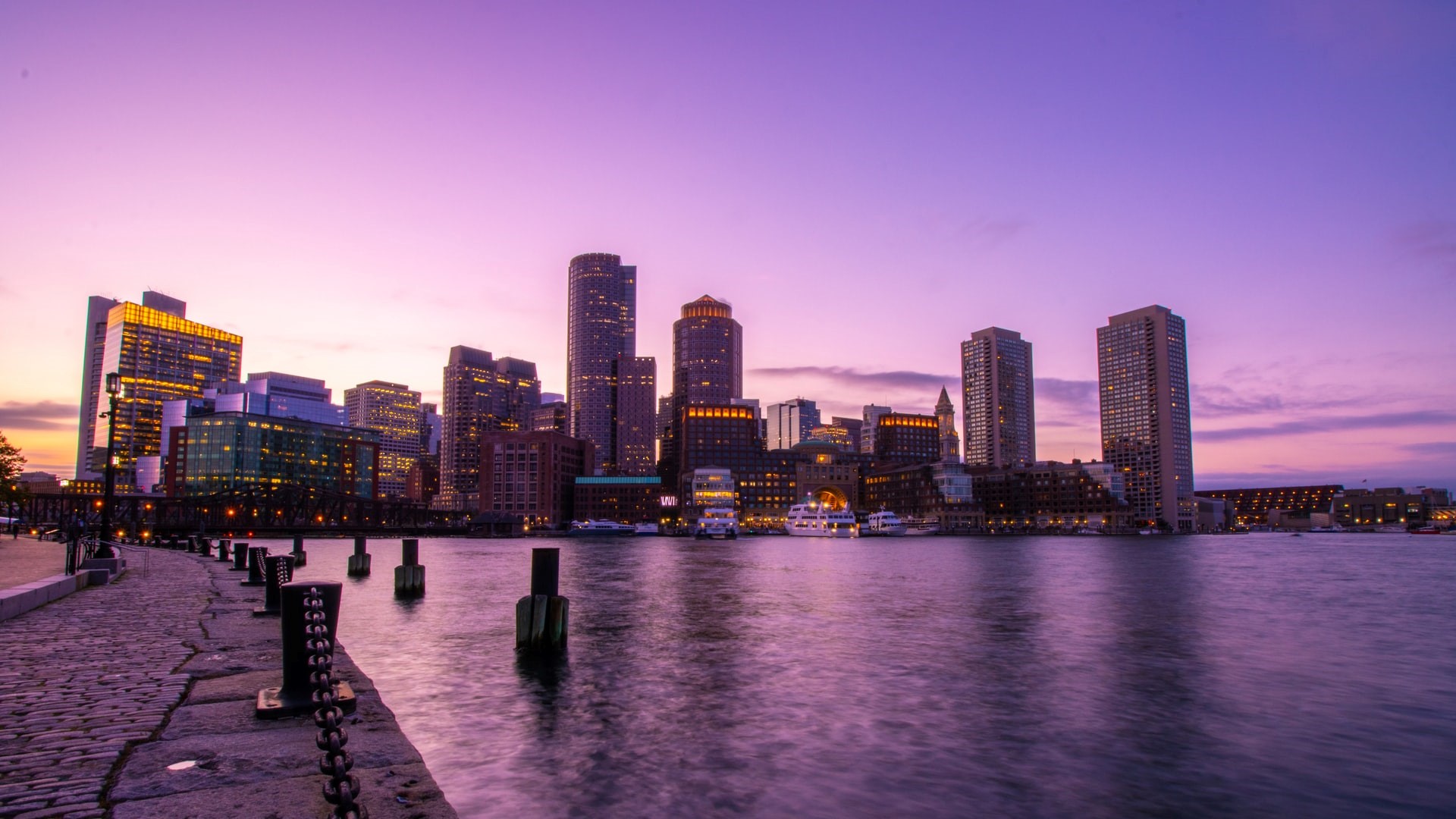 Boston at dusk, one of the cities in the US for sober living.