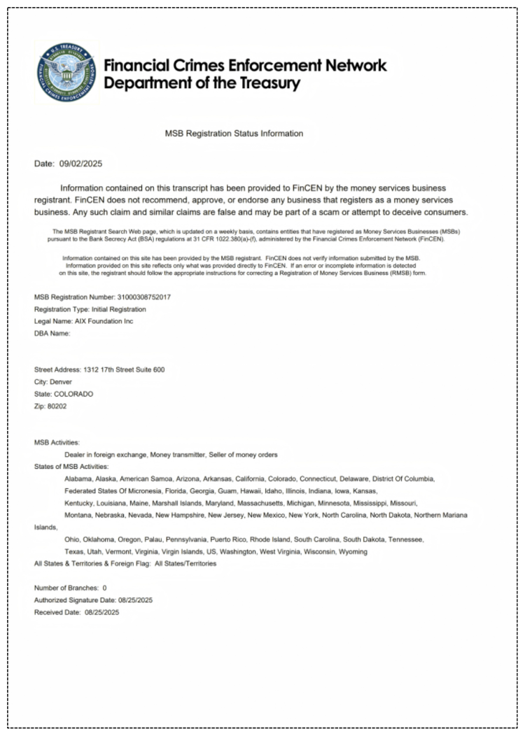 AIX Obtains U.S. MSB License, AIR1 Enters a New Era of Global Compliance